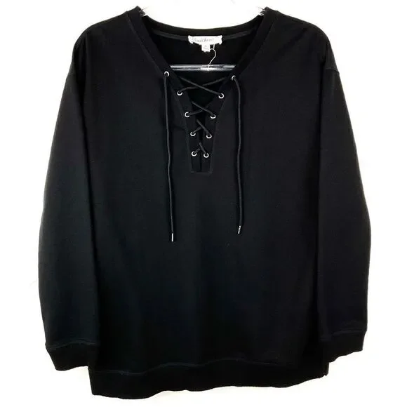 Cloud Chaser Black Lace Up Sweatshirt Medium - Picture 1 of 5